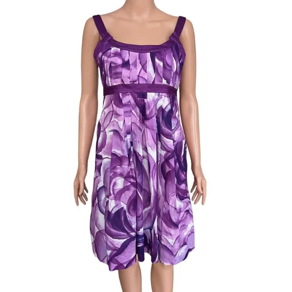 Calvin Klein Purple Cotton Scoop Neck Sleeveless Knee Length Dress silk trim 4